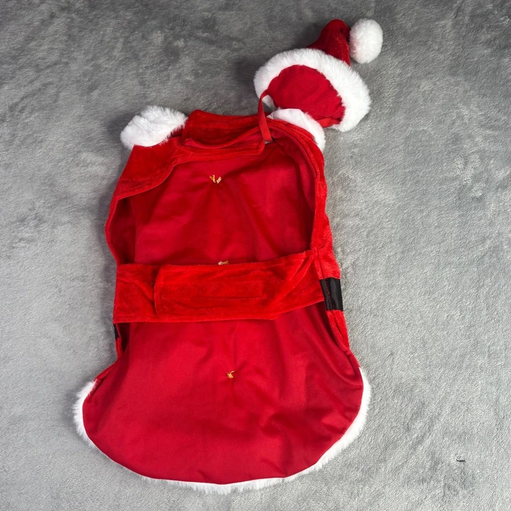 Merry & Bright Santa Dog‎ Costume Medium Red White Faux Fur Bone Buckle Holiday